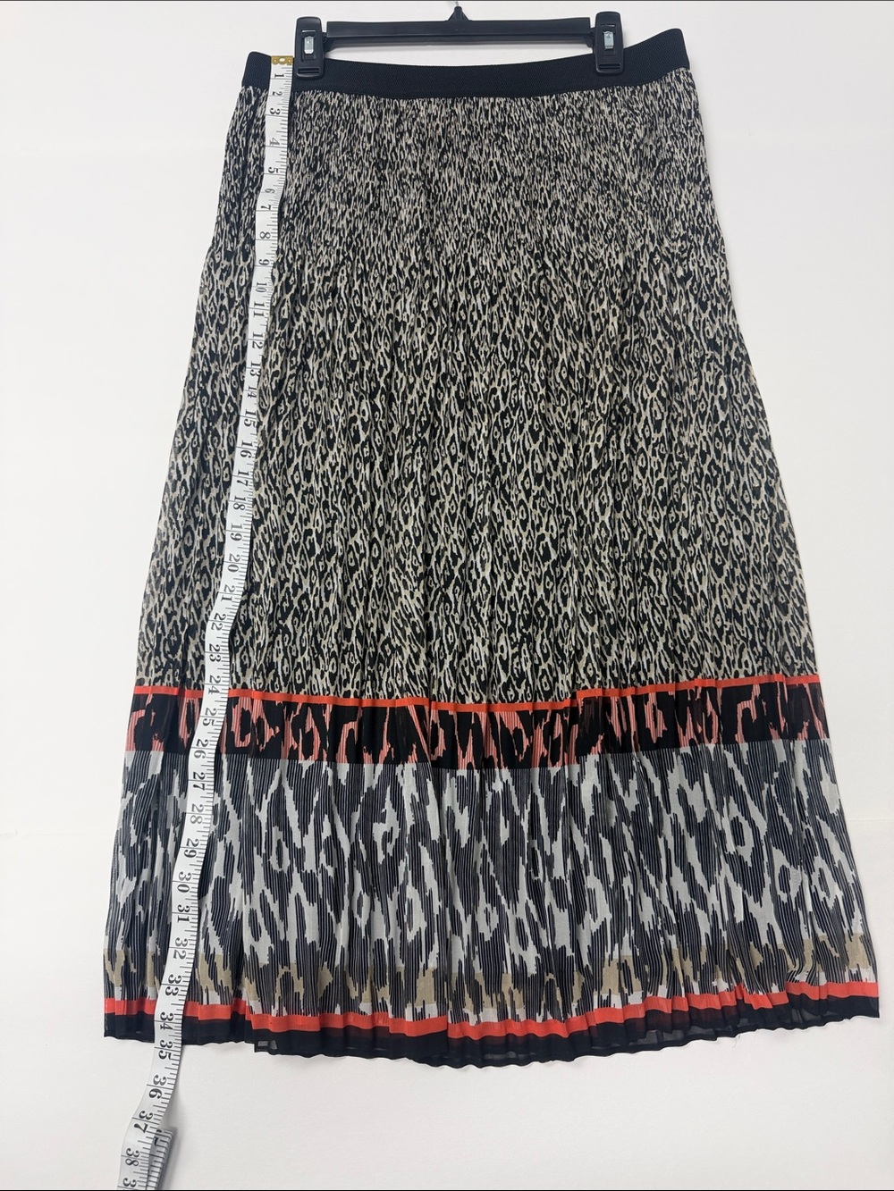 Vintage Ruby Rd. Animal-Print Pleated Midi Skirt in Black, Beige & Coral - Picture 4 of 5